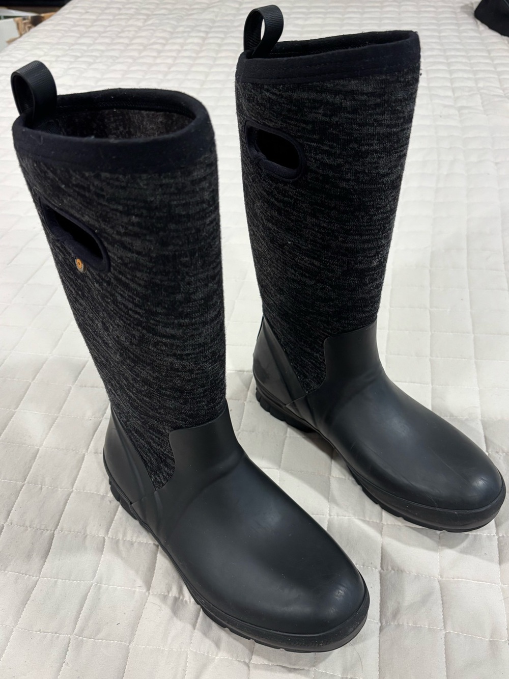BOGS Crandall TL Knit Black Gray Waterproof Tall Winter Boots Women’s 10
